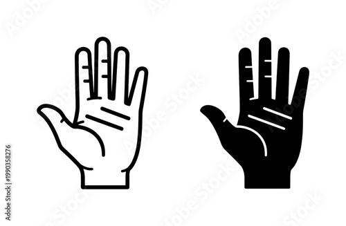 Human Palm Line Icon Set with Solid and Outline Styles