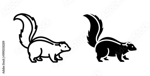 Skunk silhouette and outline vector icons set