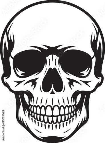 Human skull logo icon isolated on transparent background in strong black silhouette vector illustration. 