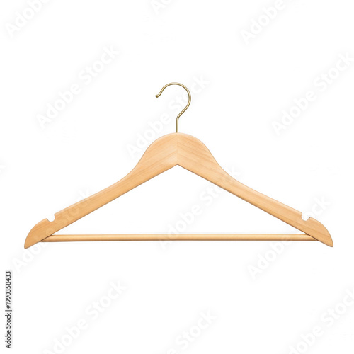 Wooden clothes hanger isolated on white background, simple closet organizer