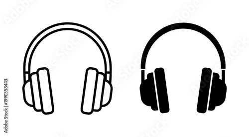 Minimalist Headphones Icon Set in Outline and Solid Style