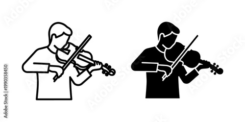 Violinist Playing Musical Instrument Icon Set