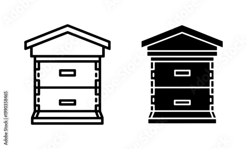 Wooden beehive icon set for beekeeping and honey production