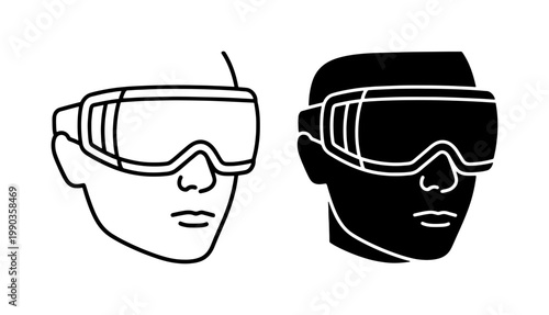 Virtual Reality Headset Icon Set on Human Head