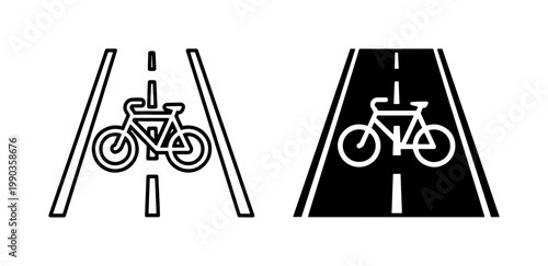 Bicycle Lane Road Sign Icon Set
