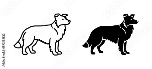 Border Collie Dog Silhouette and Line Art Vector Set