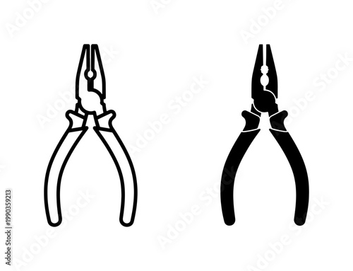 Pliers Icon Set with Outline and Solid Silhouette Styles