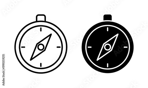 Compass navigation icon set in outline and solid black style