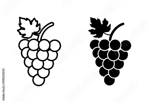Grapes bunch icon set with leaf and stem