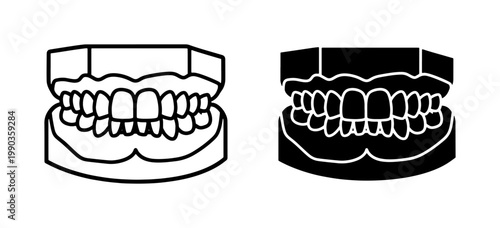Human Dental Jaw Model Outline and Silhouette Icon Set
