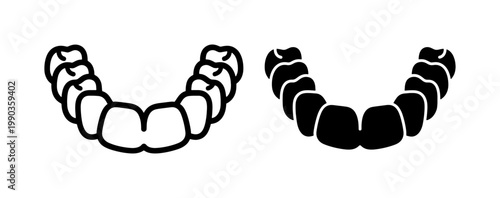 Human Teeth Arch Outline and Silhouette Icon Set