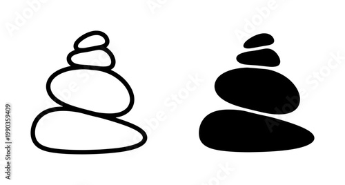Zen Stone Stack Outline and Silhouette Icon Set