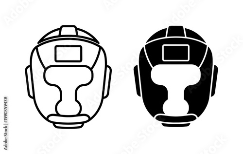 Boxing Headgear Protective Helmet Icon Set