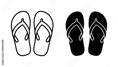 Flip flops icon set in outline and solid black style