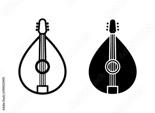 Oud Arabic Lute Musical Instrument Line and Silhouette Icons