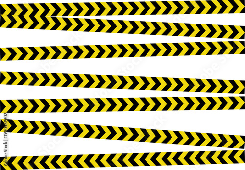 Cintas de advertencia amarillas y negras con patrón de flechas