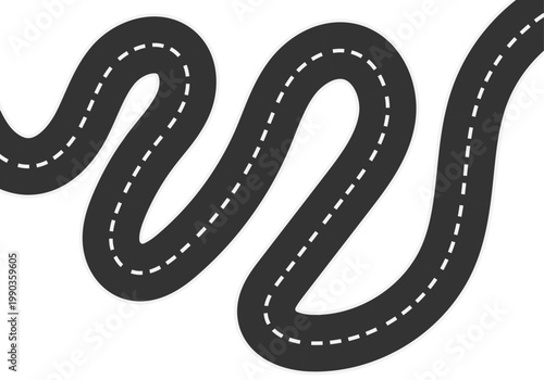 Carretera de asfalto gris con múltiples curvas pronunciadas y marcas viales