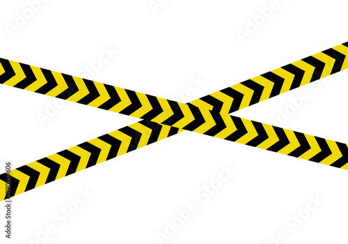 Dos cintas de advertencia amarillas y negras cruzadas con patrón de flechas