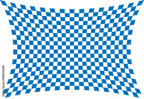 Patrón de tablero de ajedrez con efecto de distorsión cóncava en color azul y blanco