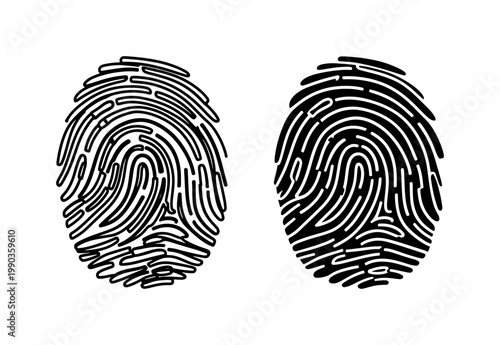 Black Fingerprint Vector Icons on White Background