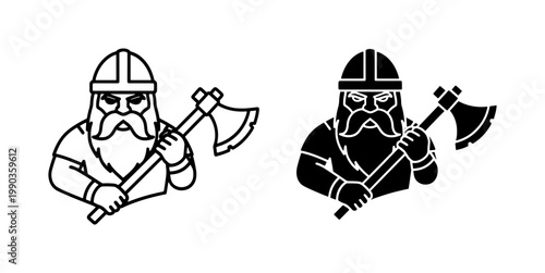 Viking Warrior Mascot Holding Battle Axe Vector Illustration
