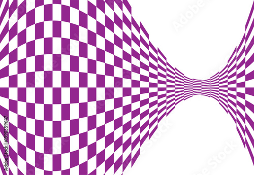 
Fondo abstracto con patrón de tablero de ajedrez en color púrpura y blanco con efecto de perspectiva distorsionada
