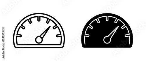 Speedometer icon set with outline and solid black gauge symbols