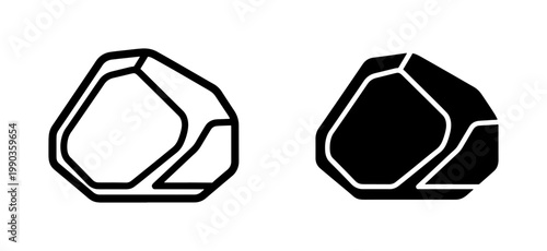 Minimalist Stone Rock Icon Set in Outline and Solid Style