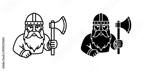 Viking Warrior Dwarf Holding Battle Axe Vector Icon