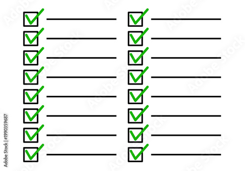 Lista de verificación con casillas marcadas en verde y líneas horizontales sobre