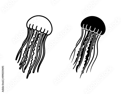 Jellyfish Line Art Silhouette Vector Set