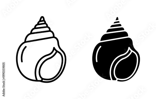 Seashell line and silhouette icon set