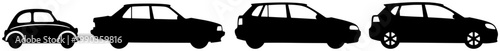 Compact car evolution silhouettes isolated on white background
