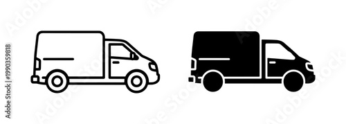 Delivery Van Icon Set in Line and Solid Style