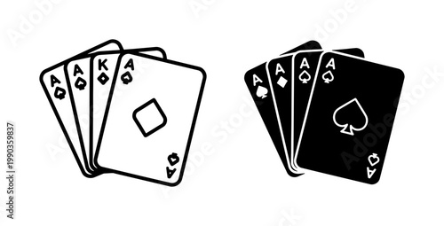 Four Aces Playing Cards Icon Set in Black and White