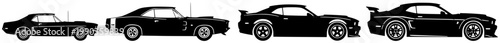 Muscle car evolution silhouette sequence isolated on white background