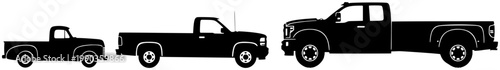 Pickup truck evolution silhouette lineup isolated on white