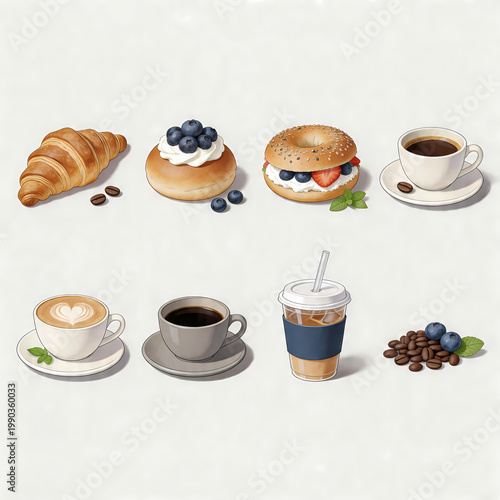 Hand-Drawn Coffee and Pastry Collection – Cozy Breakfast Illustration Set