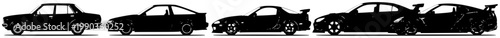 Japanese car evolution silhouettes isolated