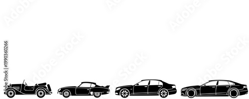 European car evolution silhouettes isolated