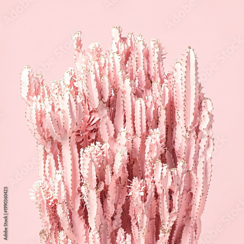 Trendy monochrome pink cactus on pastel background, minimal concept.