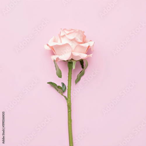 Beautiful pink rose on pastel pink background, minimal aesthetic floral composition
