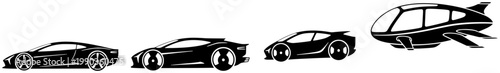 Futuristic concept car evolution silhouettes isolated