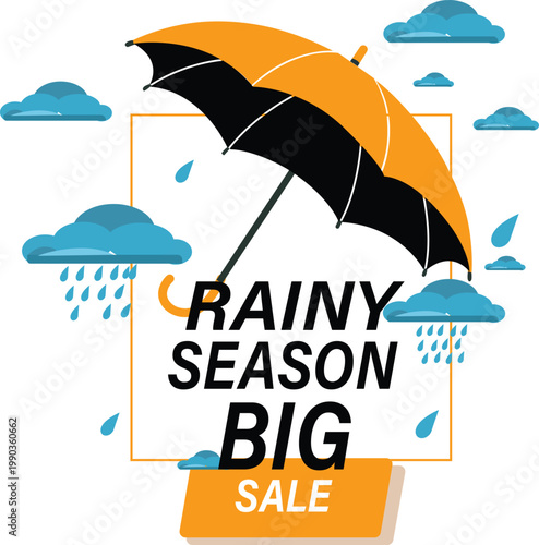 Monsoon Sale Banner Design with Rainy Season Elements