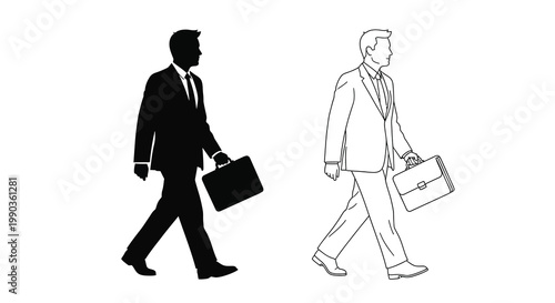 Tableau sur toile Two illustrations depict men in suits carrying briefcases presented in contrasti