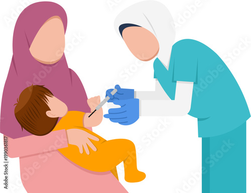 Hijab Pediatrician Giving Vaccine To Baby