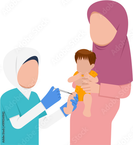 Hijab Pediatrician Giving Vaccine To Baby