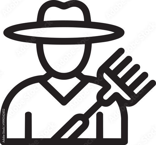 A black and white icon of a farmer with a pitchfork