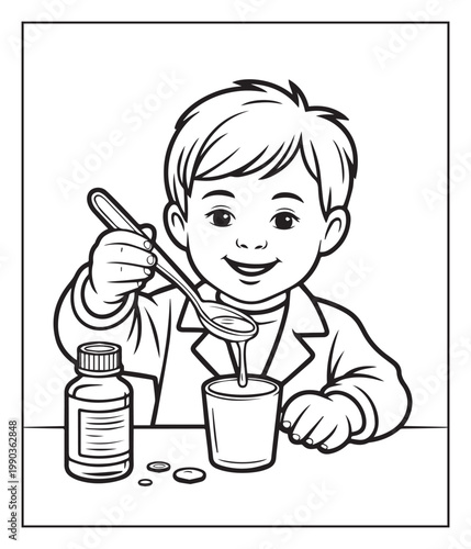 Medical student activity book of a cute doctor in hospital black line art vector illustration coloring page for kids and adults