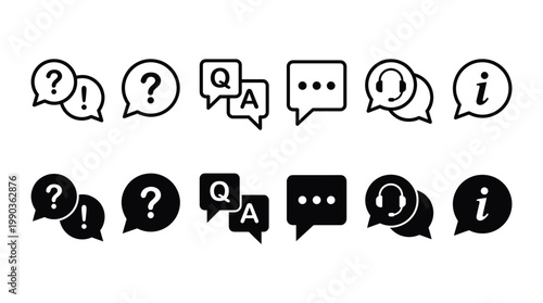 Adobe IllustraQuestion and answer icon set. Chat, speak bubble, Q and A, ask, support, dialog, help center symbol on white background - stock vector.tor Artwork